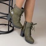 Coturno Sintético c/ zíper e cadarço + salto bloco 9CM e meia pata 3CM ‼